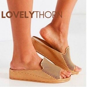 JEFFREY CAMPBELL // fling 2 gold jelly mesh loafer inspired wedge sandal